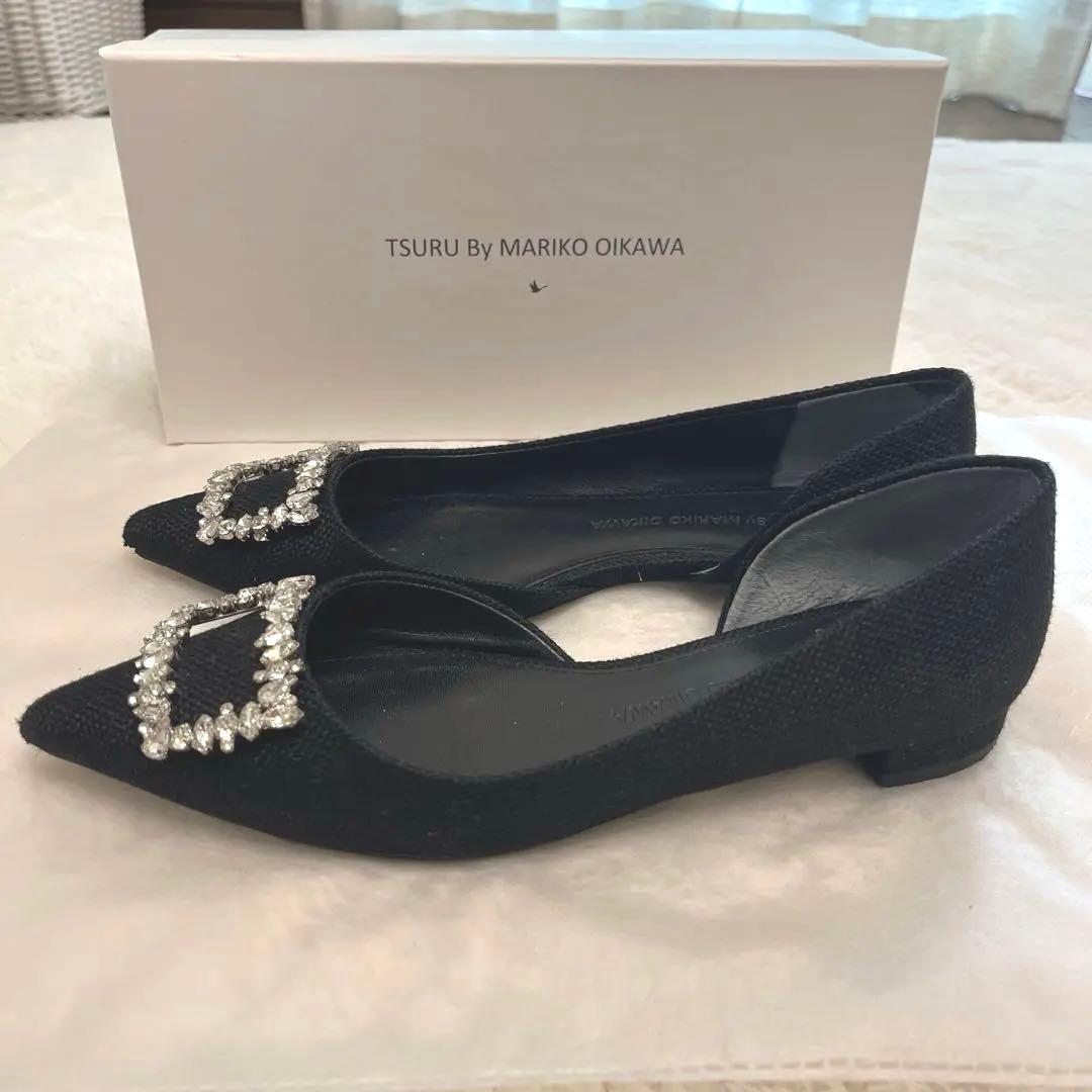 TSURU BY MARIKO OIKAWA ブラックフラットシューズ　37
