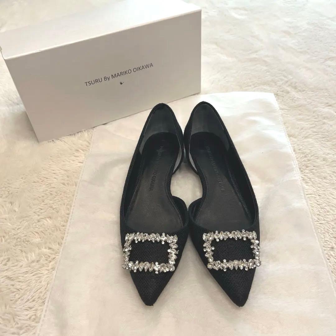 TSURU BY MARIKO OIKAWA ブラックフラットシューズ　37