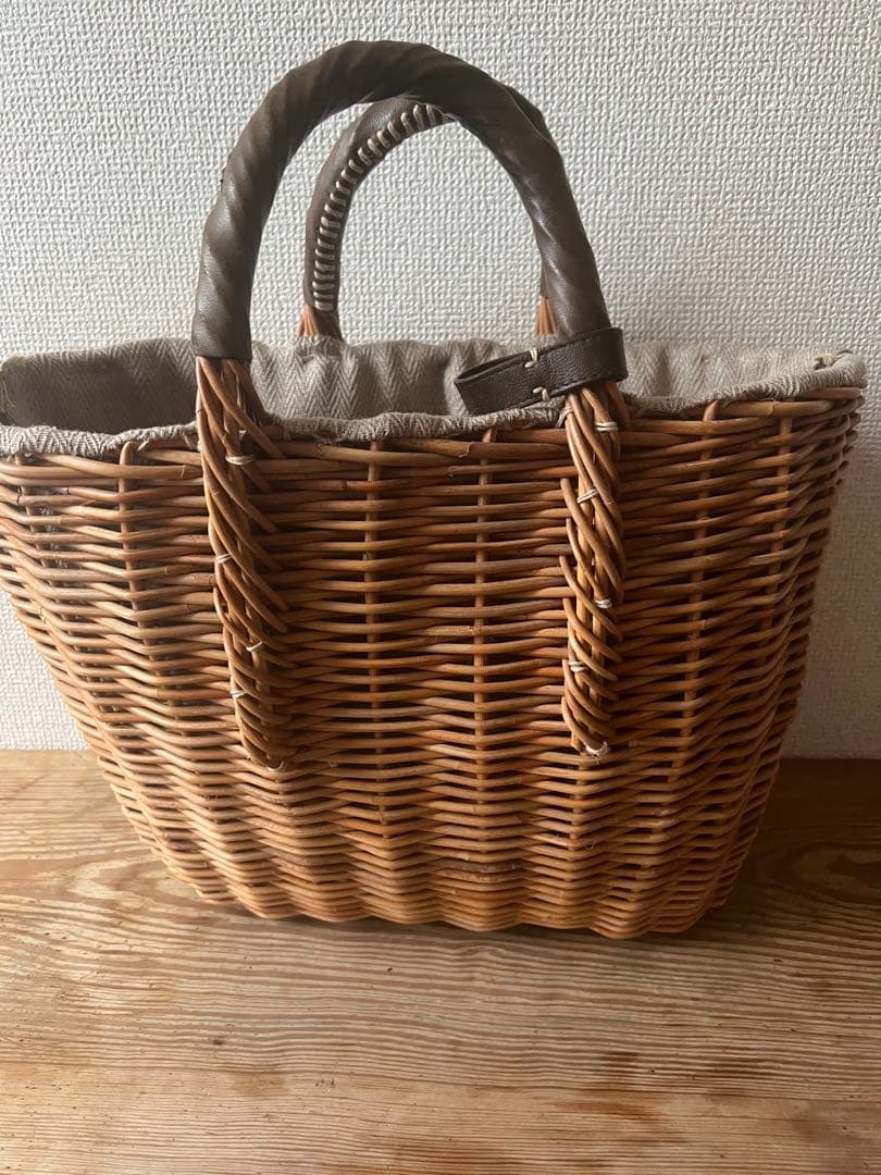 大容量 籐製かごバッグ ベージュ系