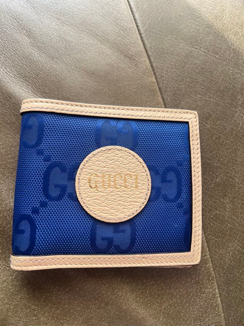 GUCCI 二つ折り財布 ブルー off the grid エコナイロン素材