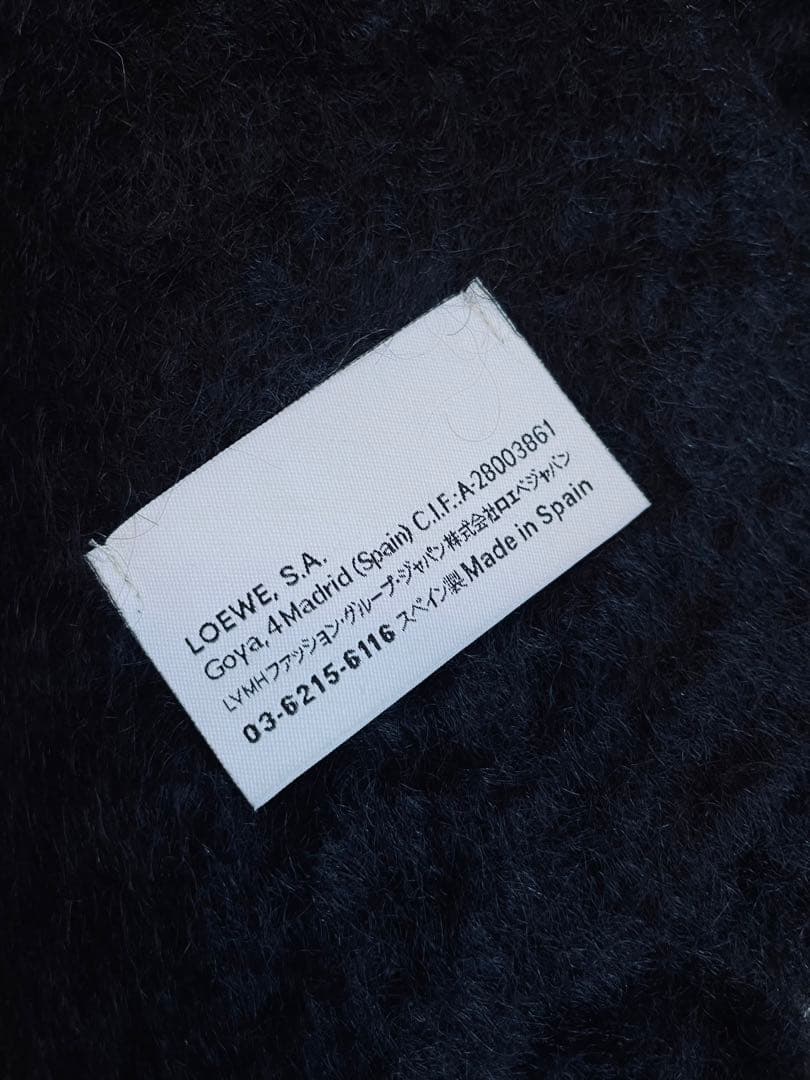 「LOEWE」 Black モヘア✖ウール レザーロゴパッチ マフラー 正規品
