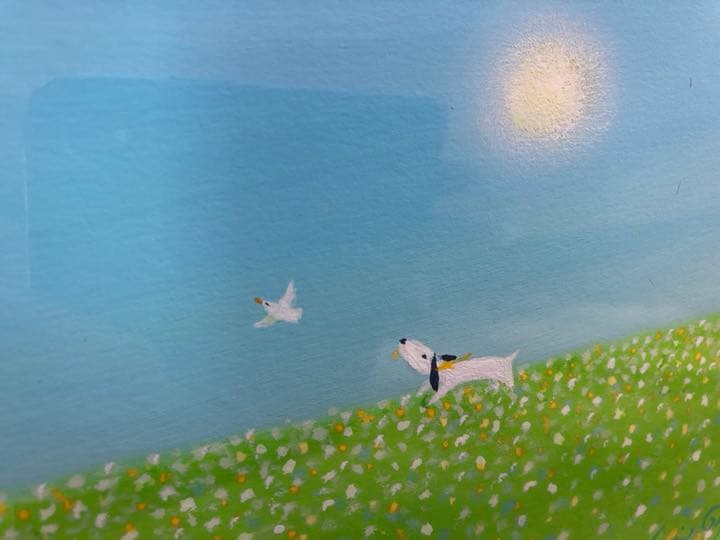 葉祥明 草原のジェイクと小鳥さん アクリル画 原画