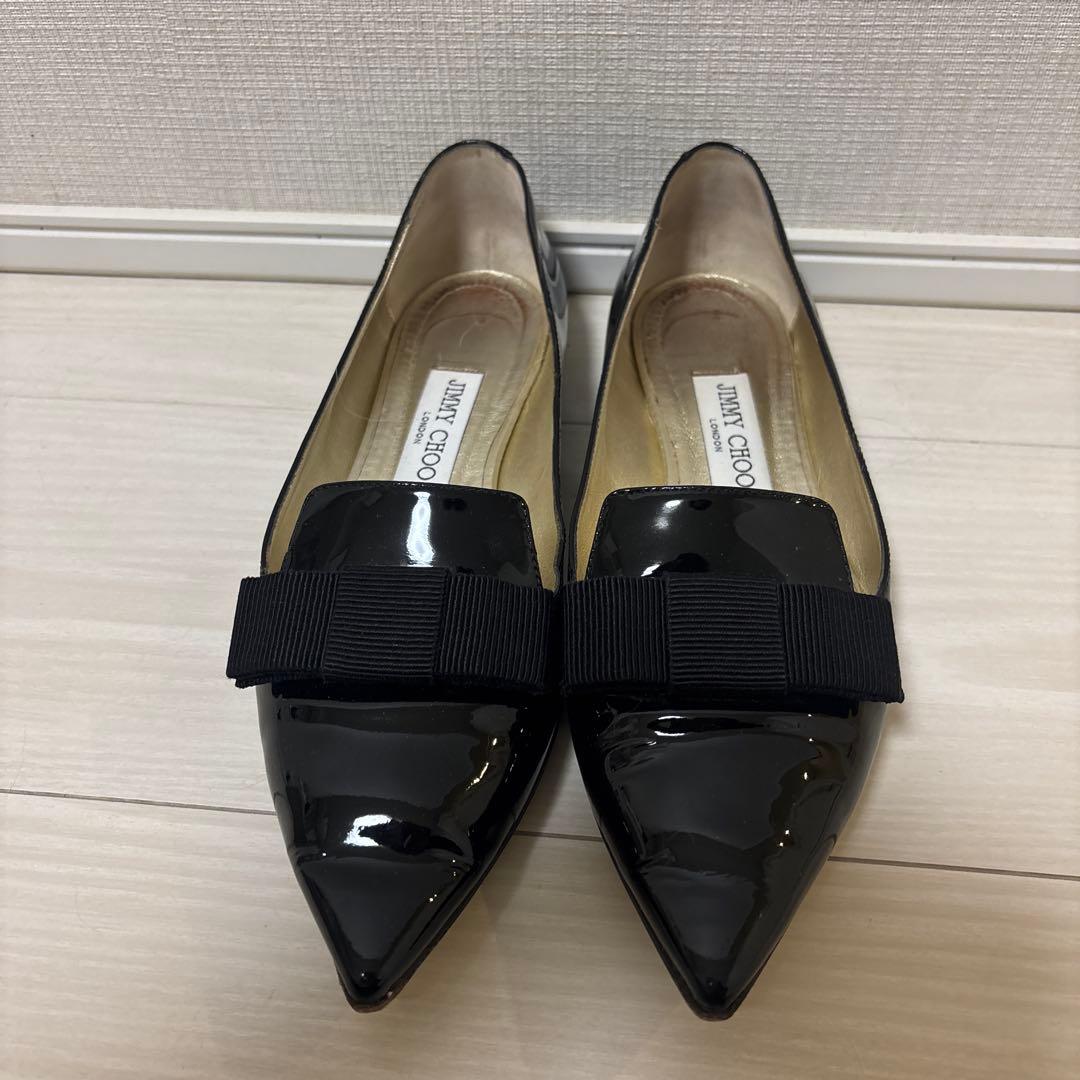 JIMMY CHOO オペラシューズ　フラット　エナメル37.5 ブラック
