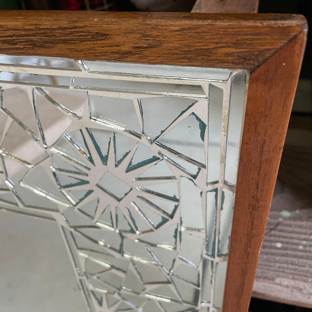 【まるこ⭐︎】デザイン ウッドミラー 壁掛け 鏡 姿見 蚤の市 レトロ