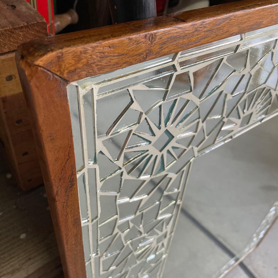 【まるこ⭐︎】デザイン ウッドミラー 壁掛け 鏡 姿見 蚤の市 レトロ