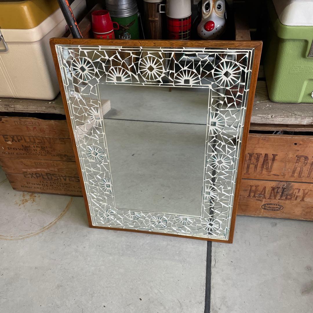 【まるこ⭐︎】デザイン ウッドミラー 壁掛け 鏡 姿見 蚤の市 レトロ