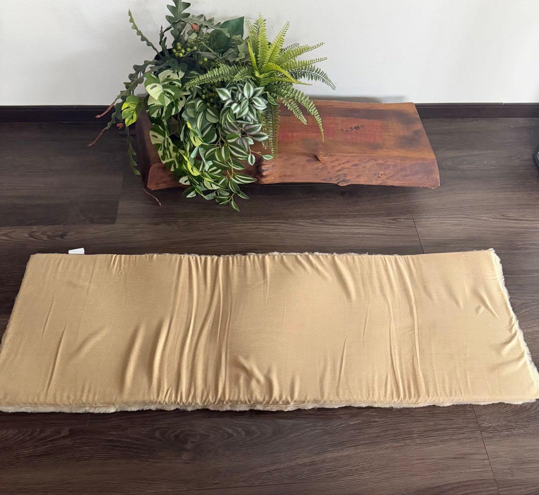 チャ　天然ムートン　パッチワークデザイン　ロングシート ベージュ