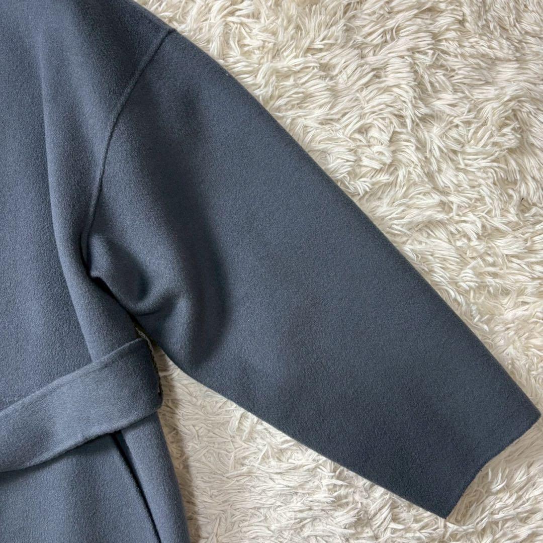 【極美品】uncrave ウールリバーロングコート　ベルト　ベルテッドコート　青