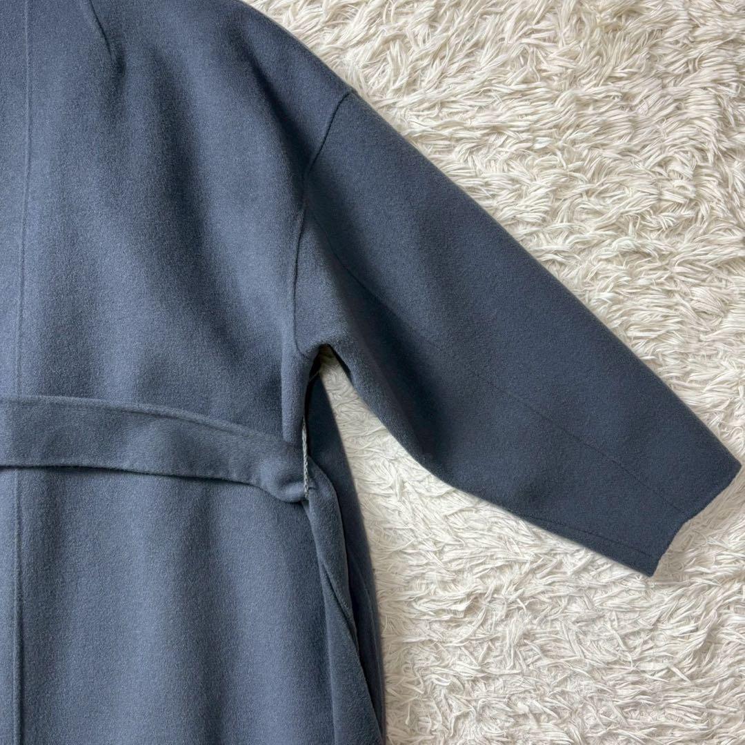 【極美品】uncrave ウールリバーロングコート　ベルト　ベルテッドコート　青