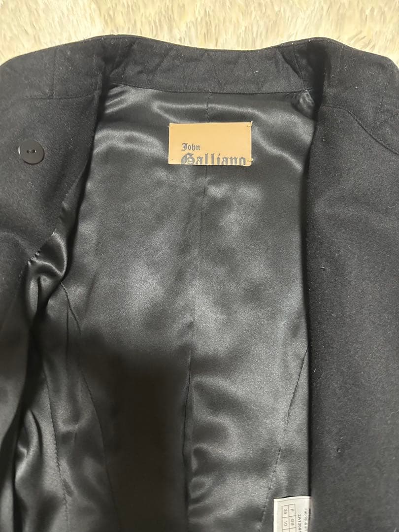 y2k本人期ジョンガリアーノ黒ダブルブレスト後見頃ペプラム風ロングコート未使用