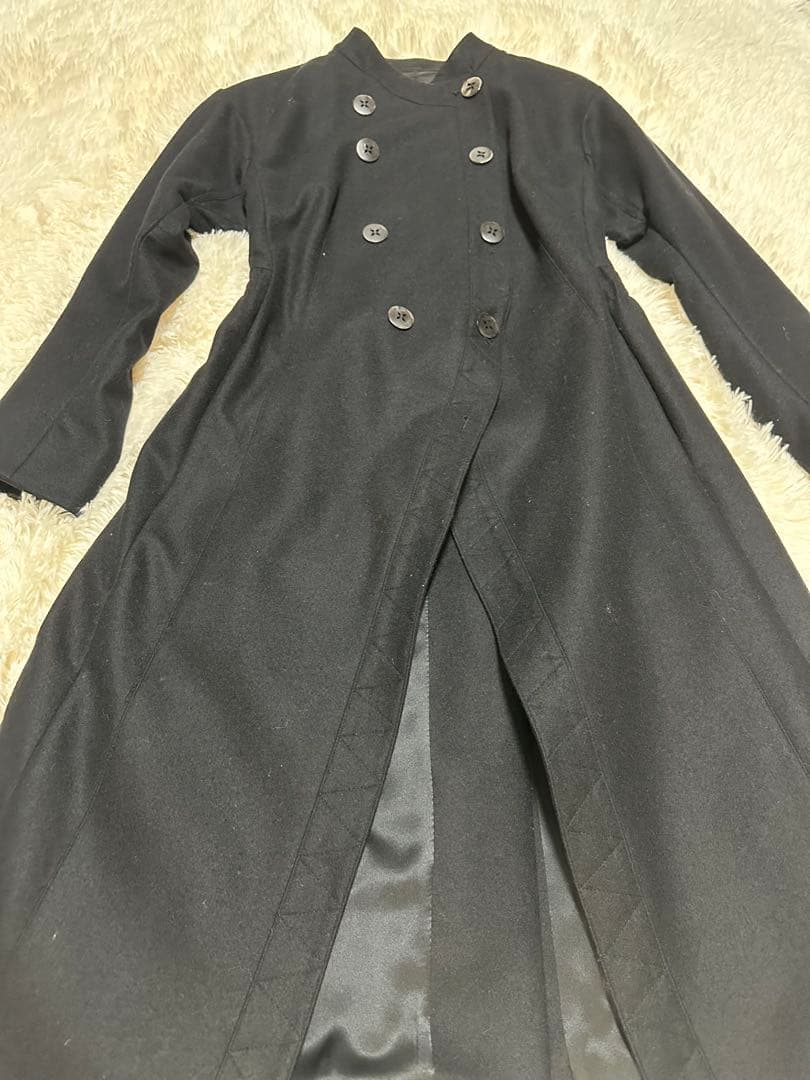 y2k本人期ジョンガリアーノ黒ダブルブレスト後見頃ペプラム風ロングコート未使用