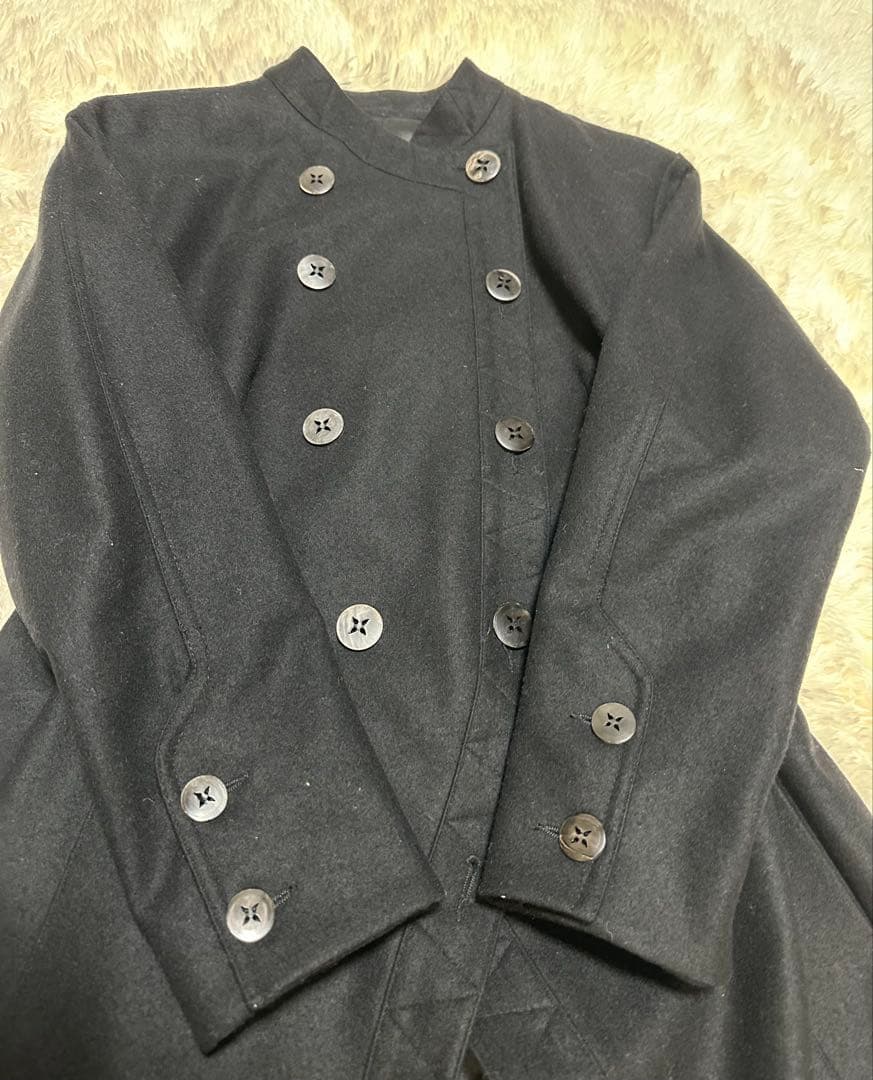 y2k本人期ジョンガリアーノ黒ダブルブレスト後見頃ペプラム風ロングコート未使用