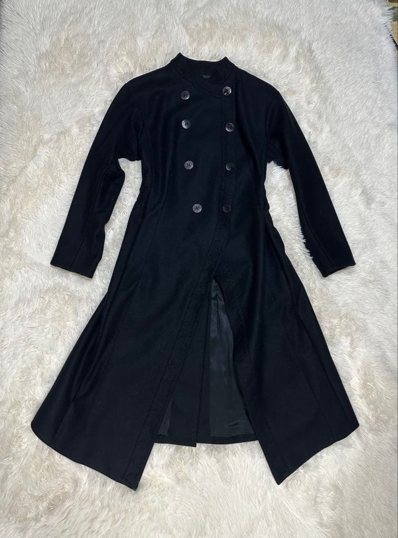 y2k本人期ジョンガリアーノ黒ダブルブレスト後見頃ペプラム風ロングコート未使用
