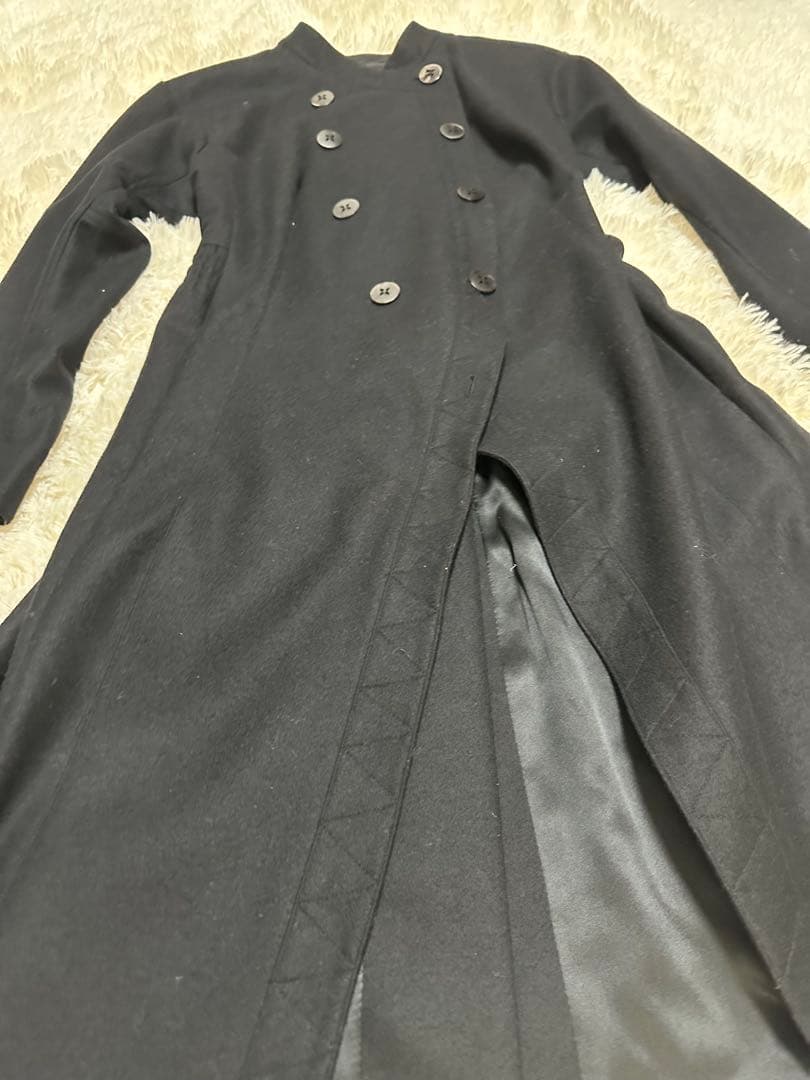 y2k本人期ジョンガリアーノ黒ダブルブレスト後見頃ペプラム風ロングコート未使用