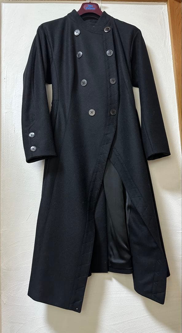 y2k本人期ジョンガリアーノ黒ダブルブレスト後見頃ペプラム風ロングコート未使用