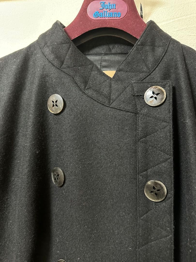 y2k本人期ジョンガリアーノ黒ダブルブレスト後見頃ペプラム風ロングコート未使用