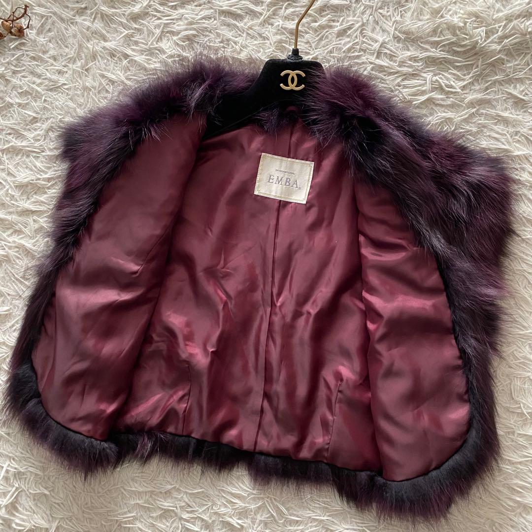 未使用級 エンバ 希少パープル染め ブルーフォックス 毛皮ベスト ジレ 羽織