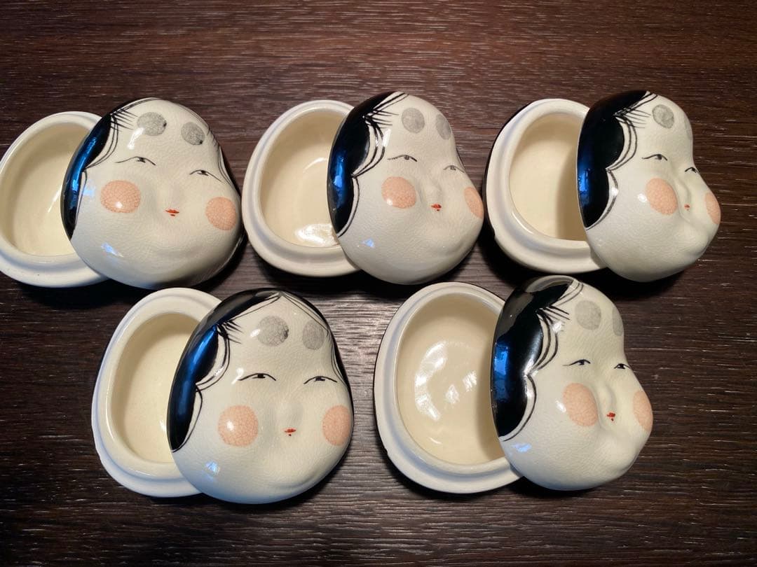 珍味入れ　仁清お多福珍味入れ5客 京焼