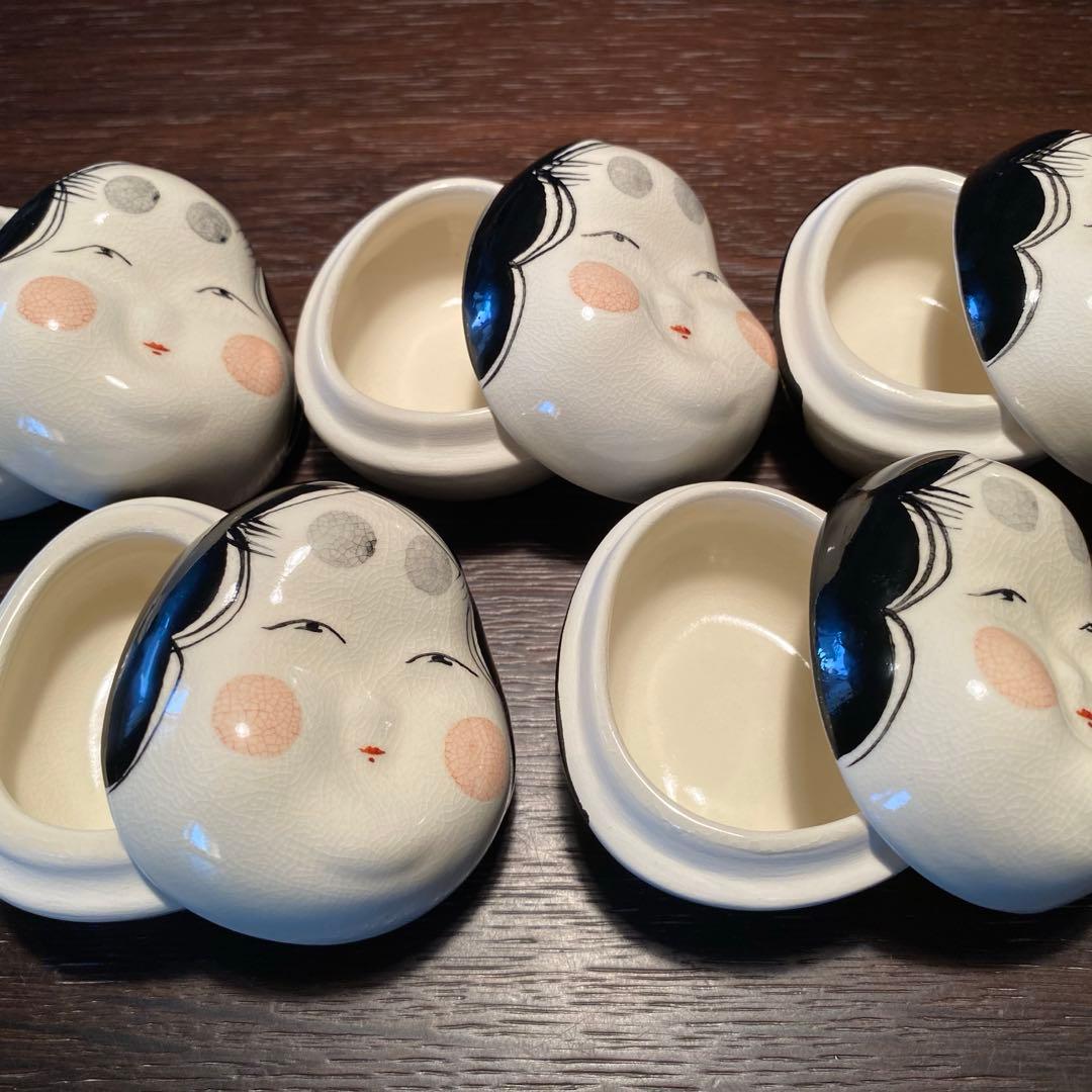 珍味入れ　仁清お多福珍味入れ5客 京焼