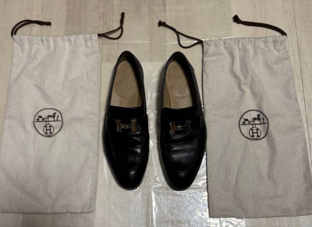 HERMES エルメス モカシン パリ 黒 ブラック ローファー サイズ42