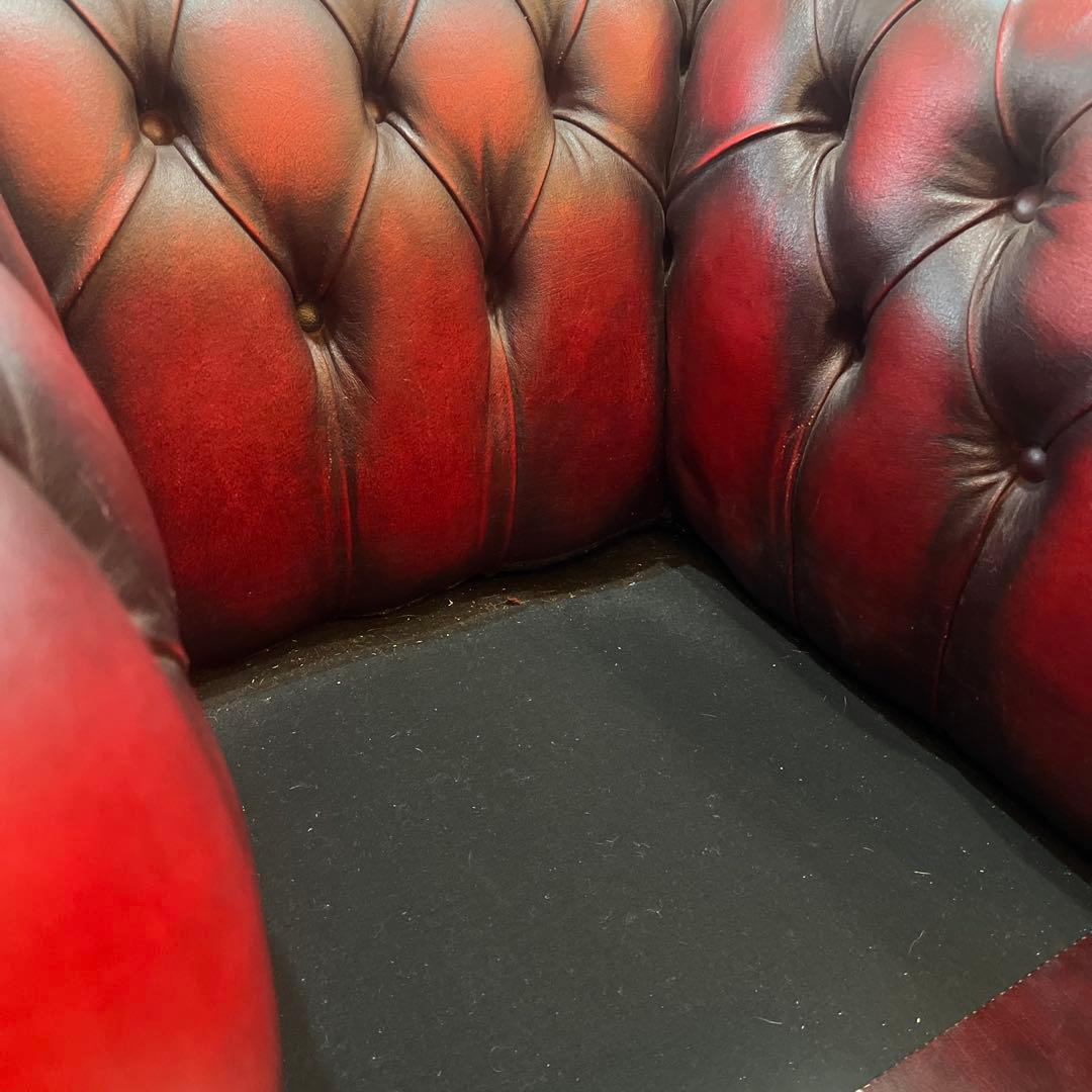 英国ヴィンテージクラシックレザー チェスターフィールド赤褐色
