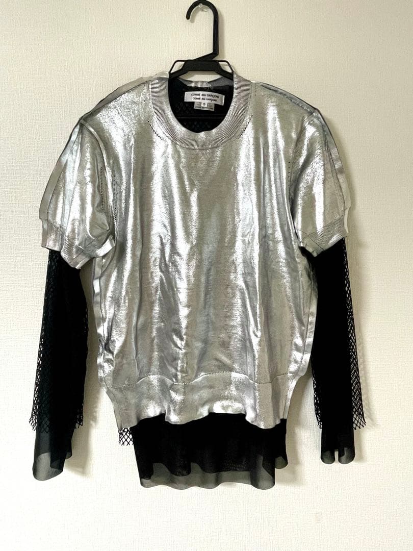 junya watanabe 25ss 半袖シルバー箔プリントニット