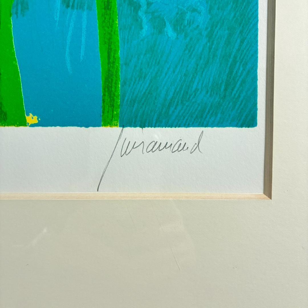 美品 ポール・ギヤマン「青い背景の花々」リトグラフ 大作 直筆サイン入 古径額