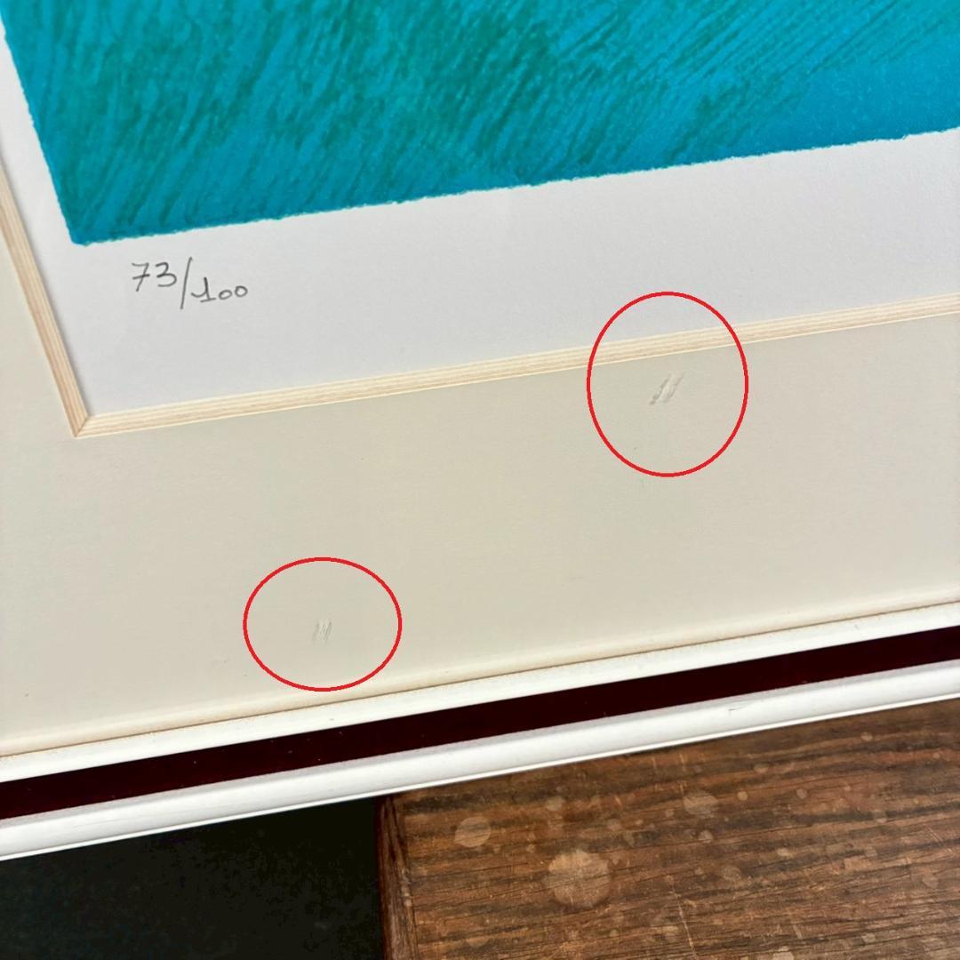 美品 ポール・ギヤマン「青い背景の花々」リトグラフ 大作 直筆サイン入 古径額