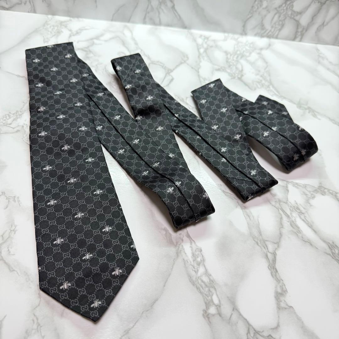 ✨極美品✨ 近年モデル GUCCI ネクタイ シルク100% GG柄 蜂 黒