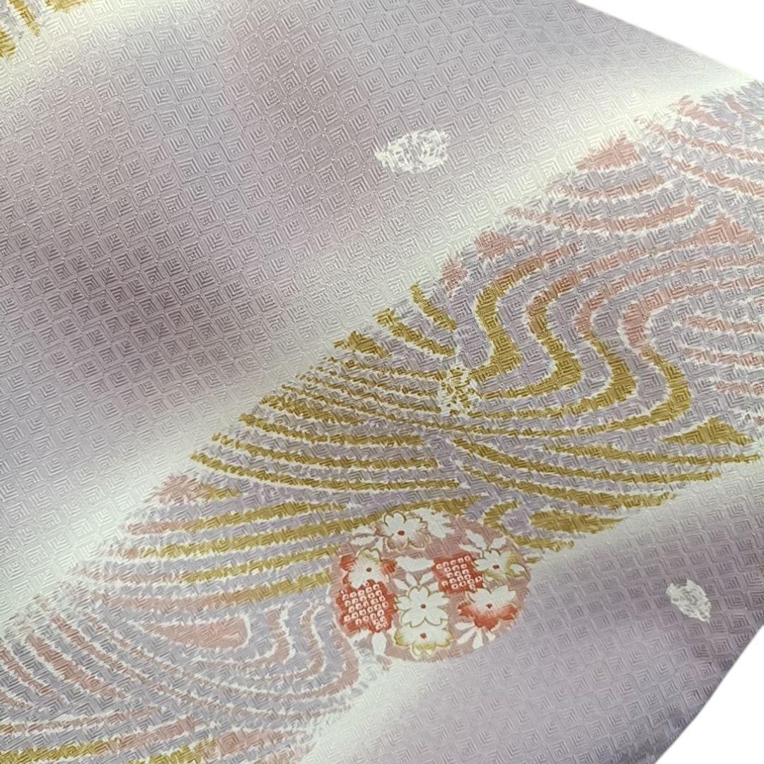 ち*ぃ様 610 華 単衣 着物 小紋 地紋 花 しぼり調 丸に花 紫 白