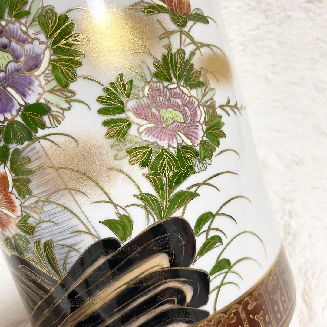 新品未使用 九谷焼 高級傘立て 金緑 花と鳥 手描き手作 開運 風水 開運 金運