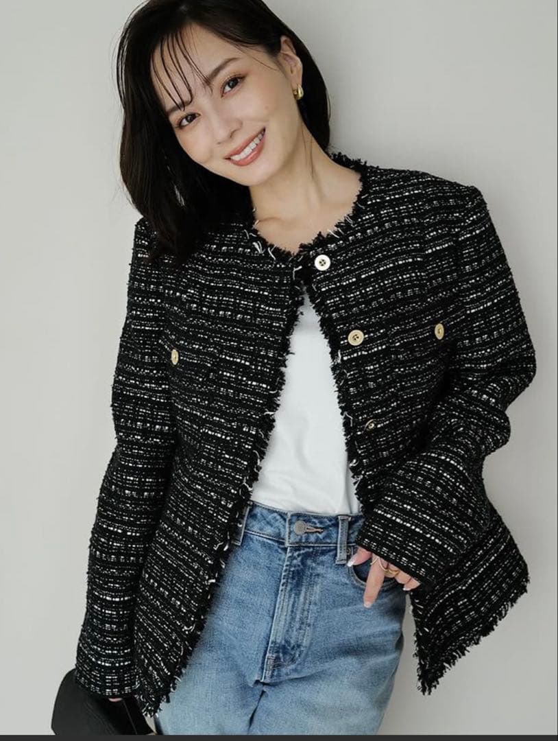 ★新品未使用★ anuansノーカラー ツイードジャケット