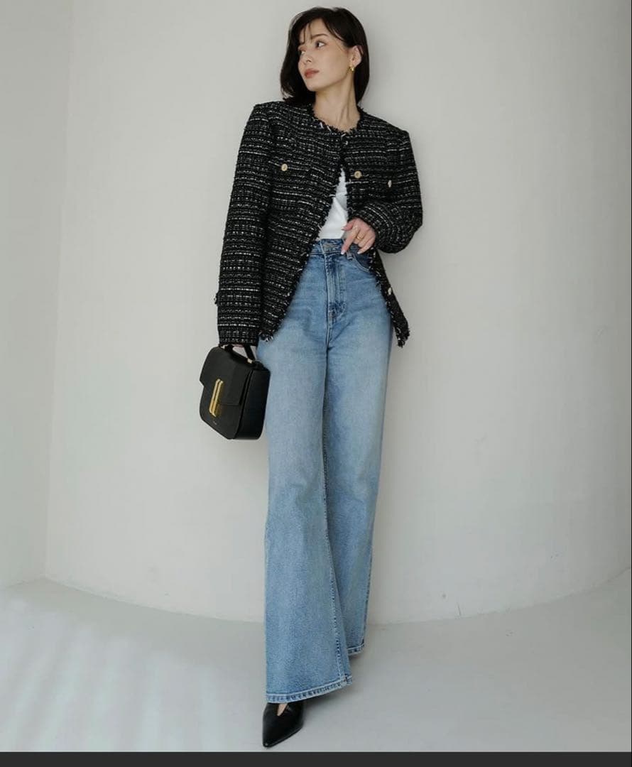 ★新品未使用★ anuansノーカラー ツイードジャケット