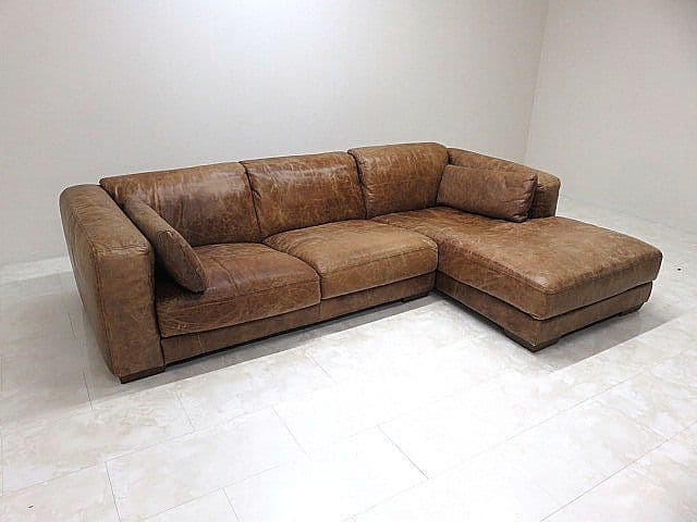 英国ヴィンテージスタイル総革カウチソファ　フェザークッション/ダメージ仕上げ