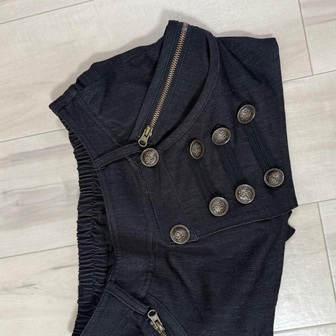 ダークブルー ジッパーポケット ミニスカート