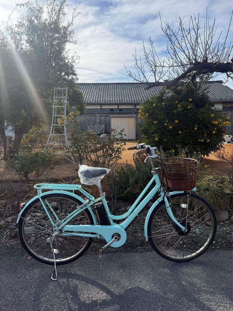 水色 シティサイクル 26インチ 前面バスケット付き