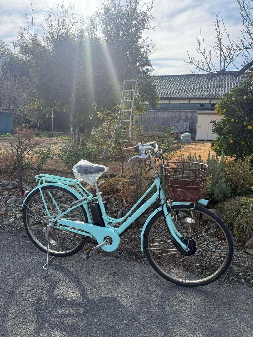 水色 シティサイクル 26インチ 前面バスケット付き