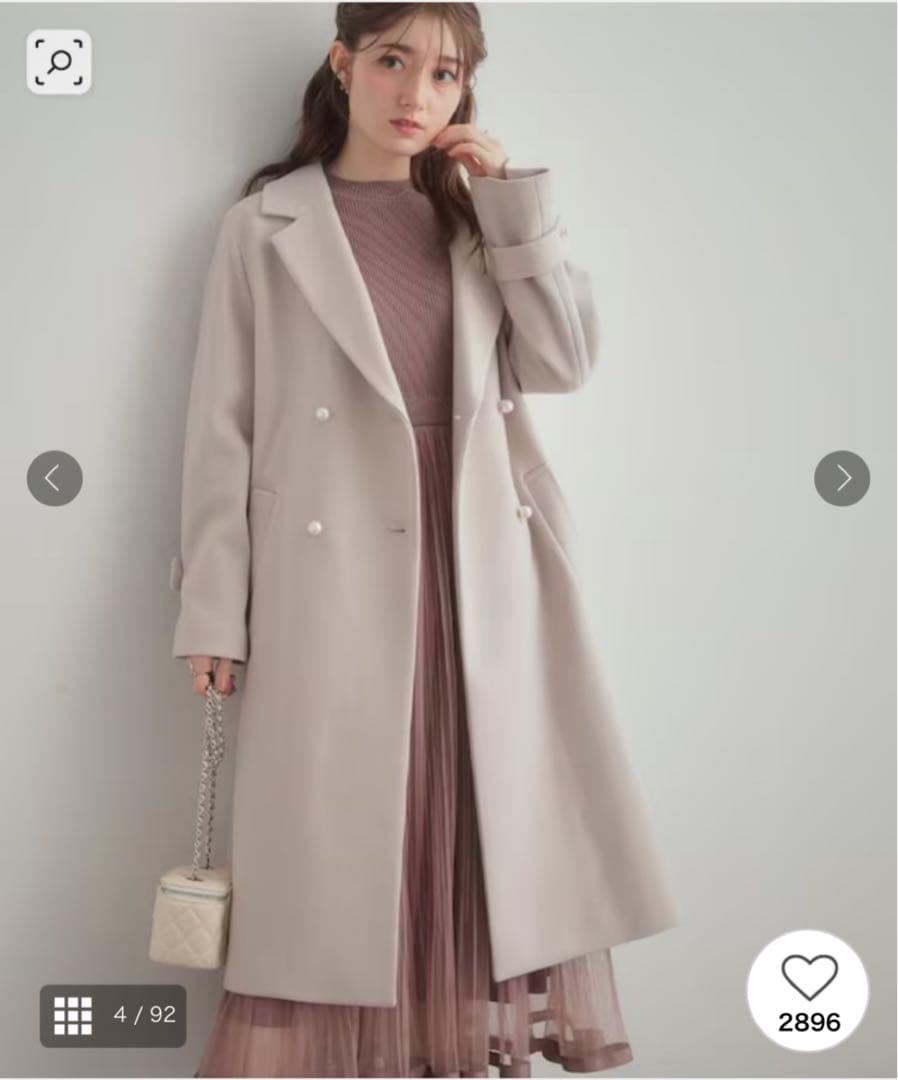 Couture Brooch パール調釦チェスターコート