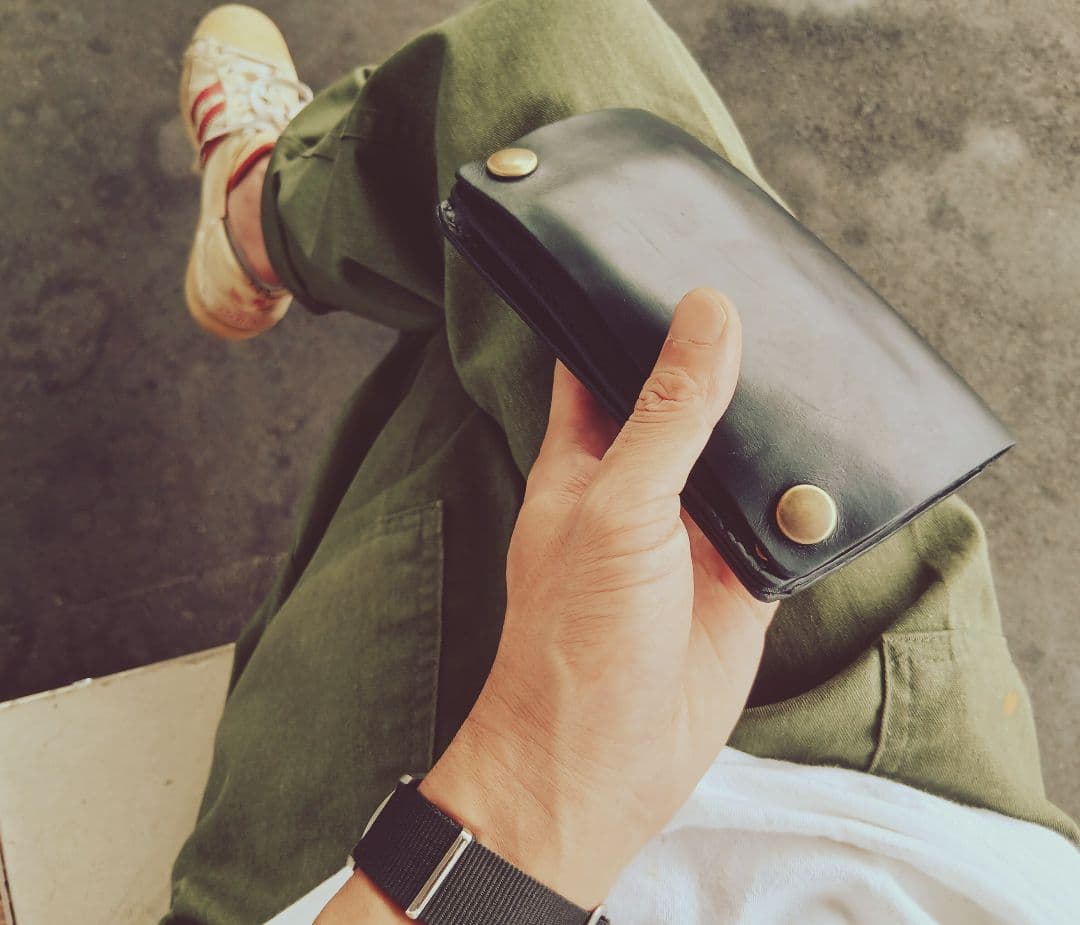 Middleトラッカーウォレット　クロムエクセルレザー　スタンプ　茶芯