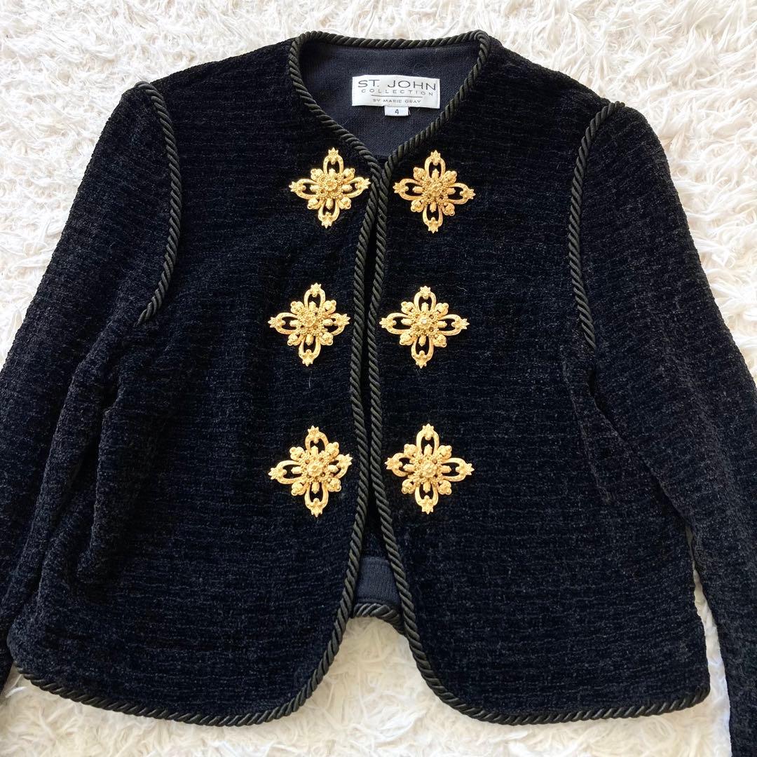 ST.JOHN セントジョン ノーカラー ニットジャケット 4 XS 金ボタン
