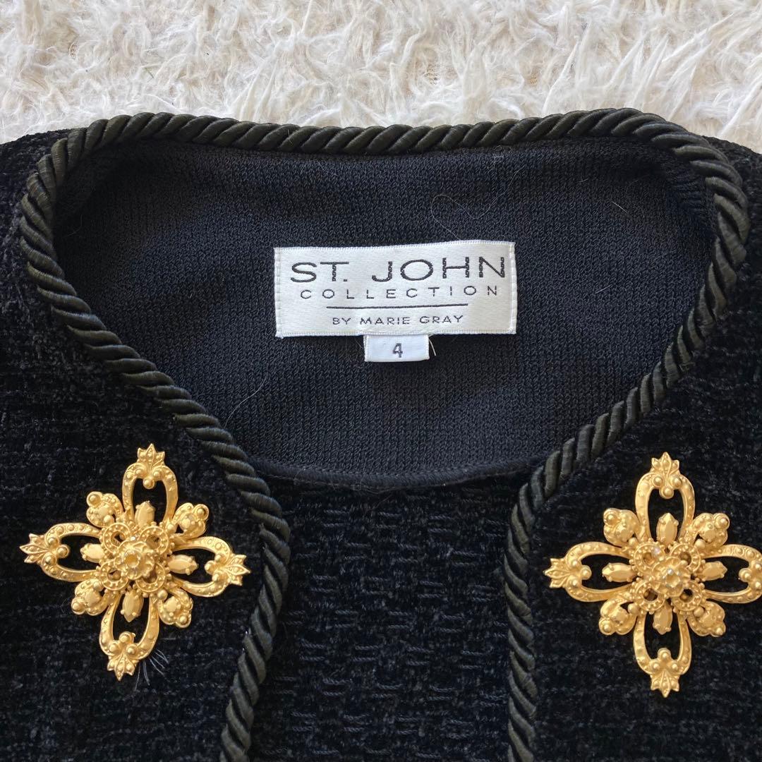 ST.JOHN セントジョン ノーカラー ニットジャケット 4 XS 金ボタン
