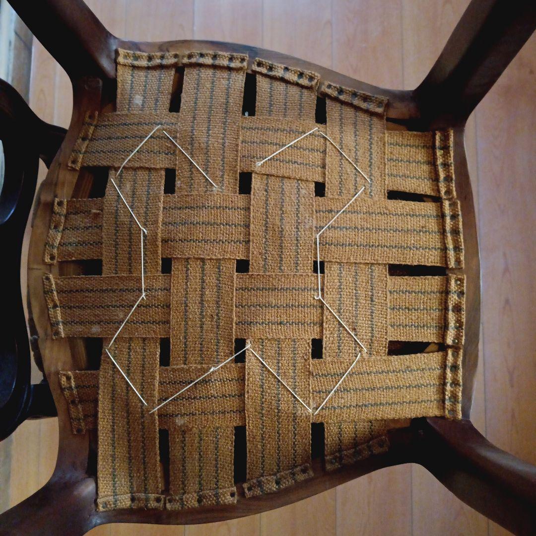 椅子２脚セット　ヴィクトリア様式ロココ・リバイバル　麻布張りスプリング椅子