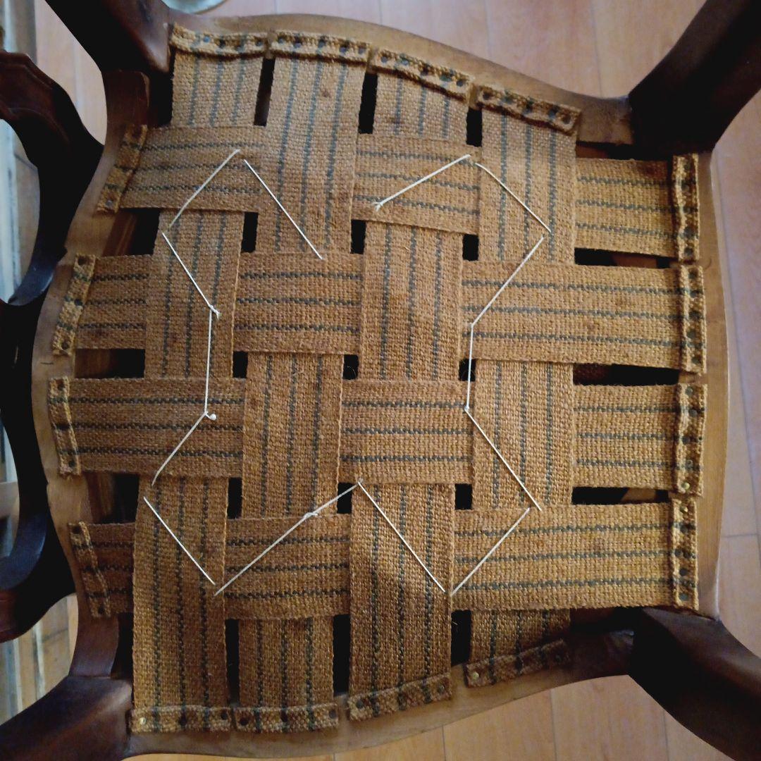 椅子２脚セット　ヴィクトリア様式ロココ・リバイバル　麻布張りスプリング椅子