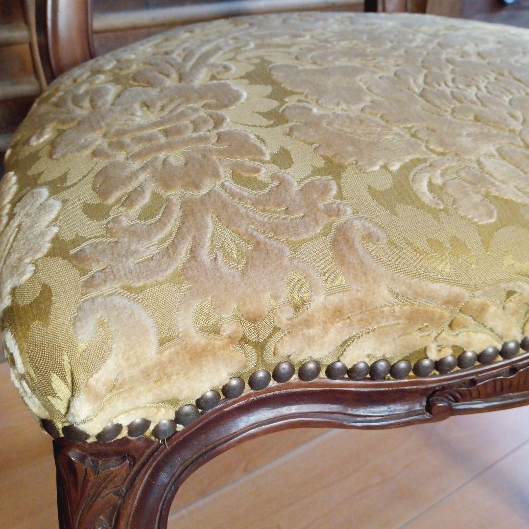 椅子２脚セット　ヴィクトリア様式ロココ・リバイバル　麻布張りスプリング椅子