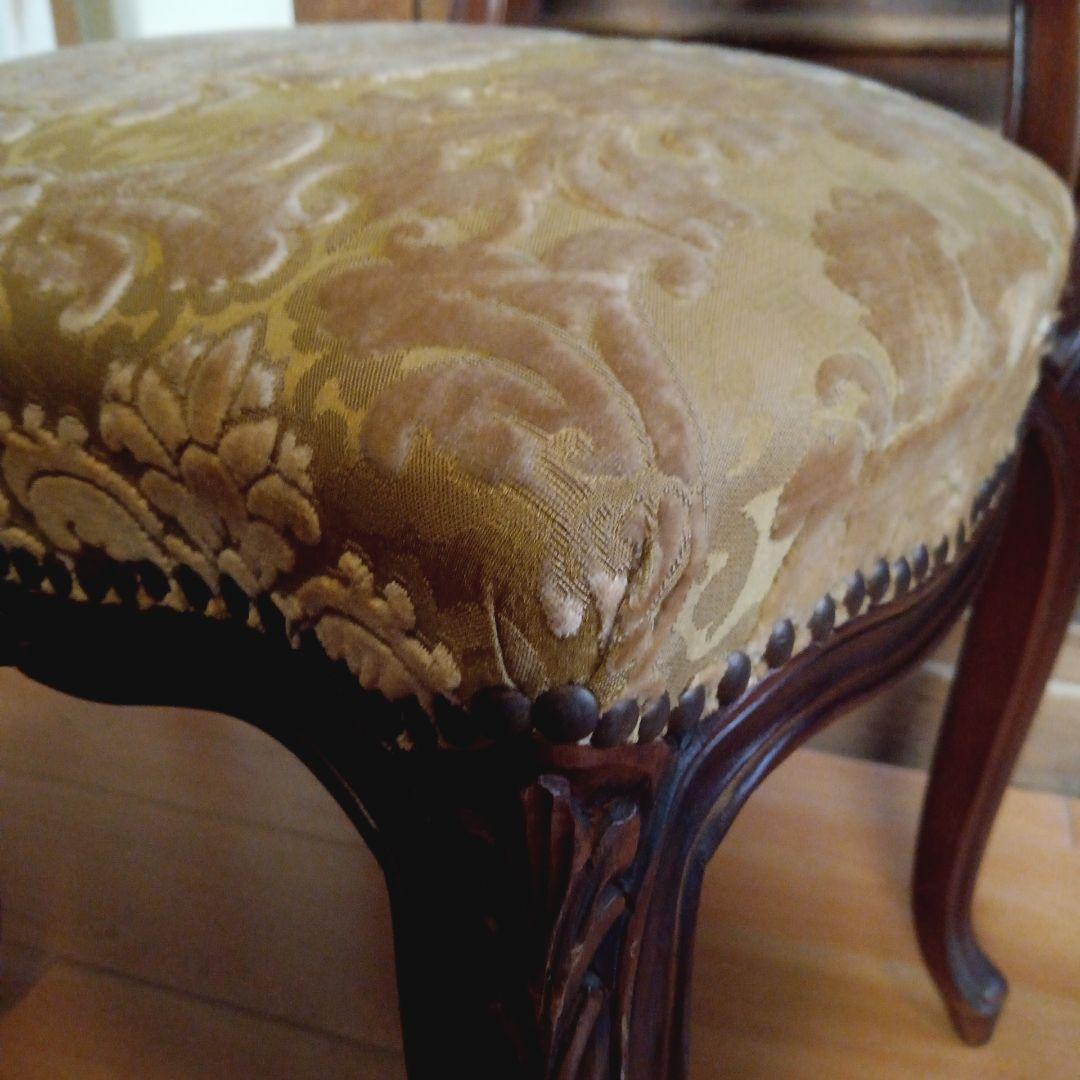 椅子２脚セット　ヴィクトリア様式ロココ・リバイバル　麻布張りスプリング椅子