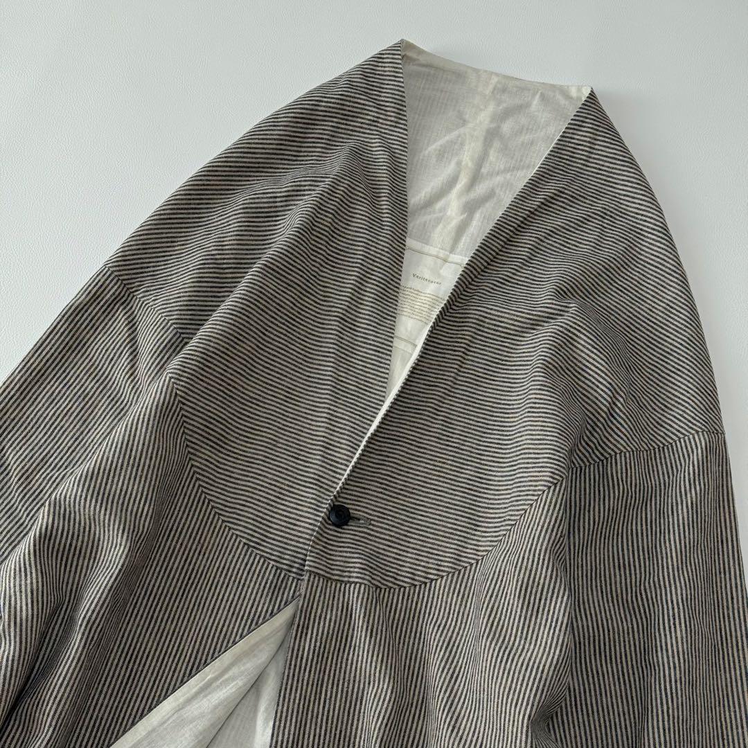 ヴェリテクール ノーカラーコート 二重仕立て ストライプ 日本製