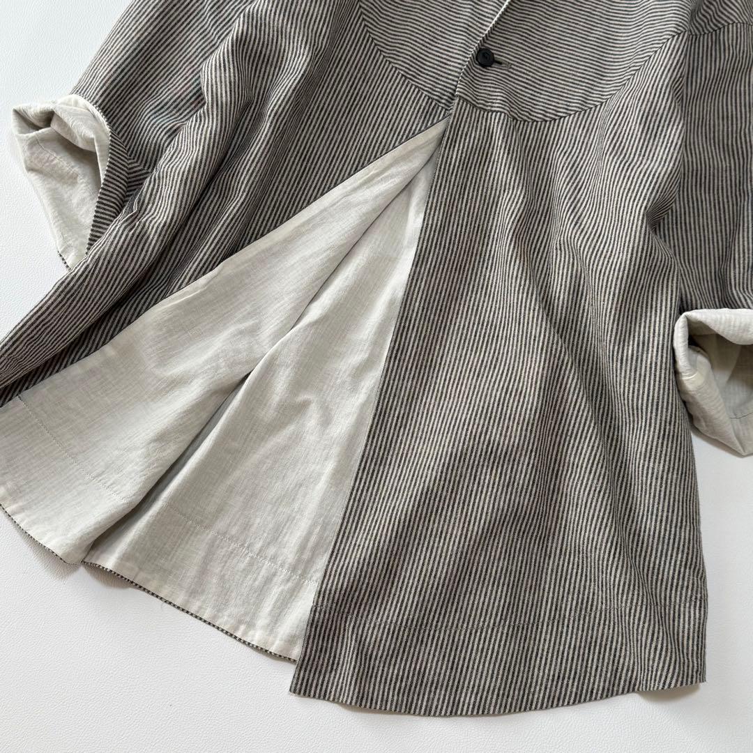 ヴェリテクール ノーカラーコート 二重仕立て ストライプ 日本製