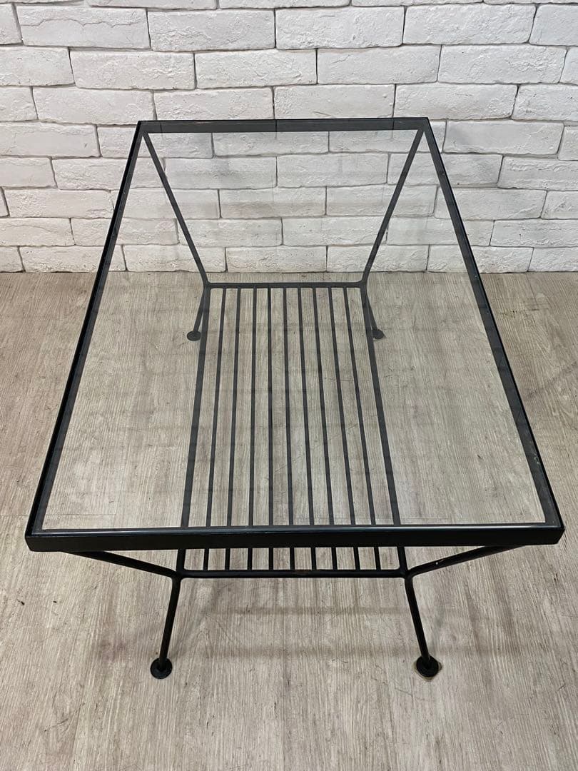 ① 【東京都内23区配送無料】unico エディ ガラス　アイアン ローテーブル