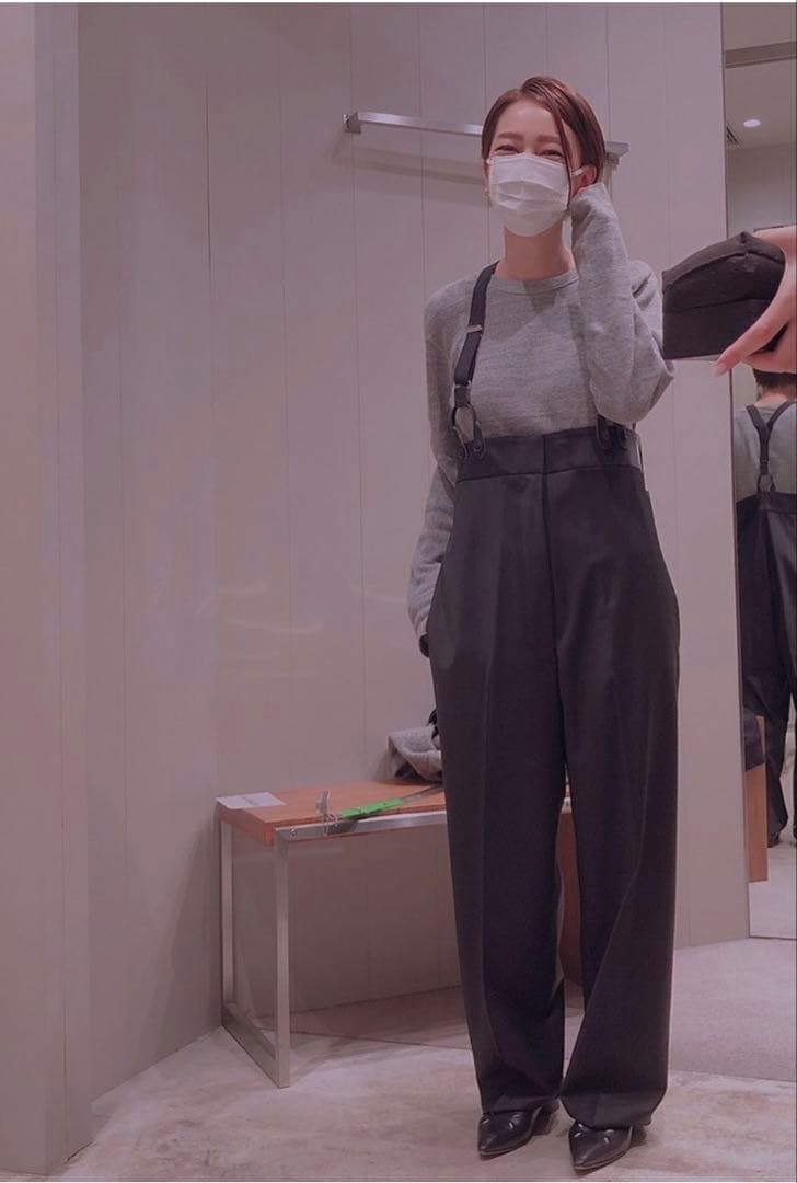 H beauty&youth ネイビー サスペンダー付き サロペット38サイズ