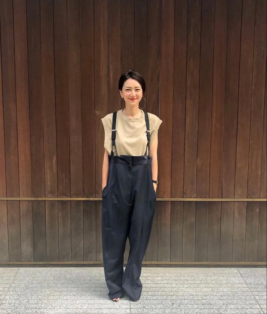 H beauty&youth ネイビー サスペンダー付き サロペット38サイズ